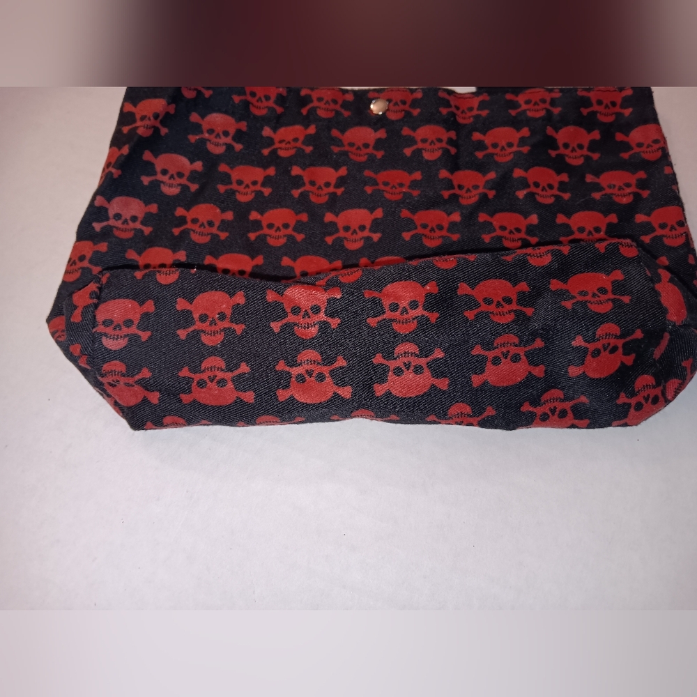 Skull Pattern Red Black Small Bag Tiny Tote Goth Punk Scene - Picture 4 of 6